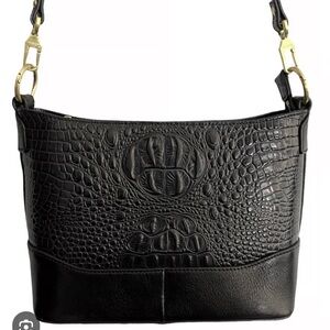 PIFUREN Luxurious Black Embossed Leather Shoulder Bag
